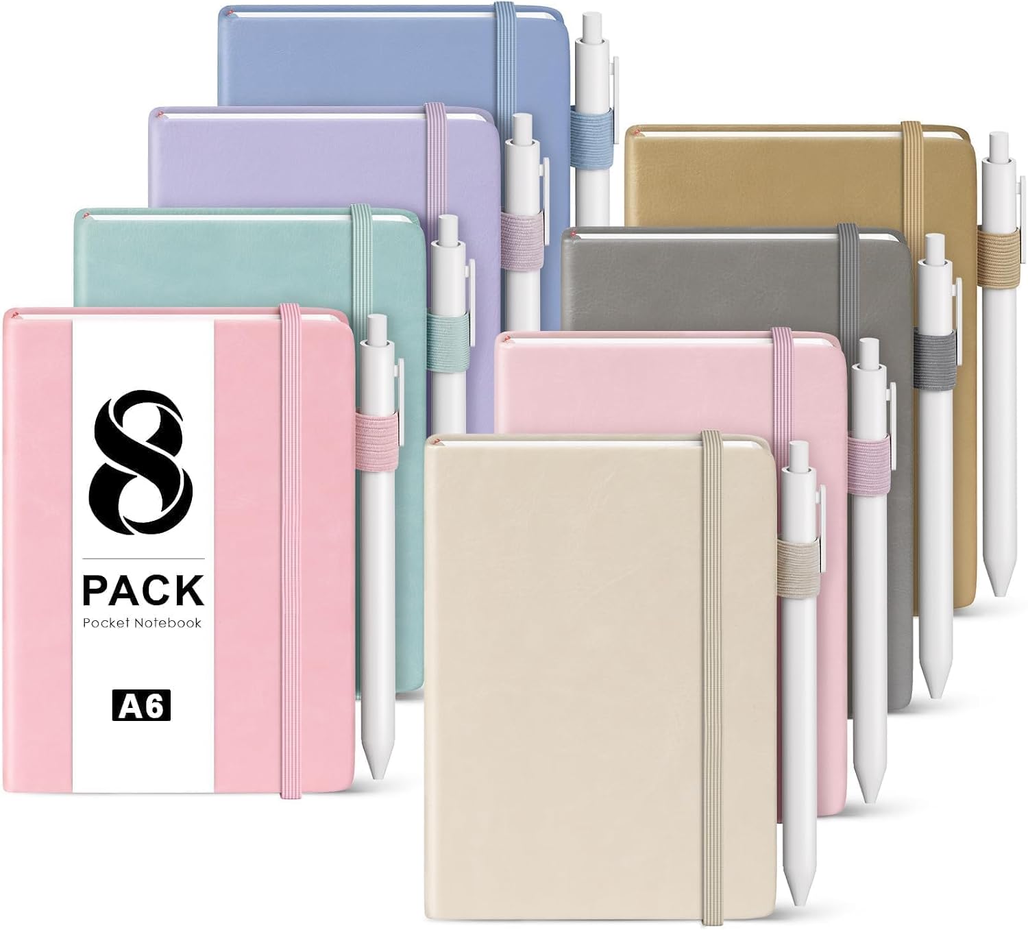Detalle de Oucaru A6 Pocket Notebooks, 8-Pack Hardcover Journals in Pastel Colors