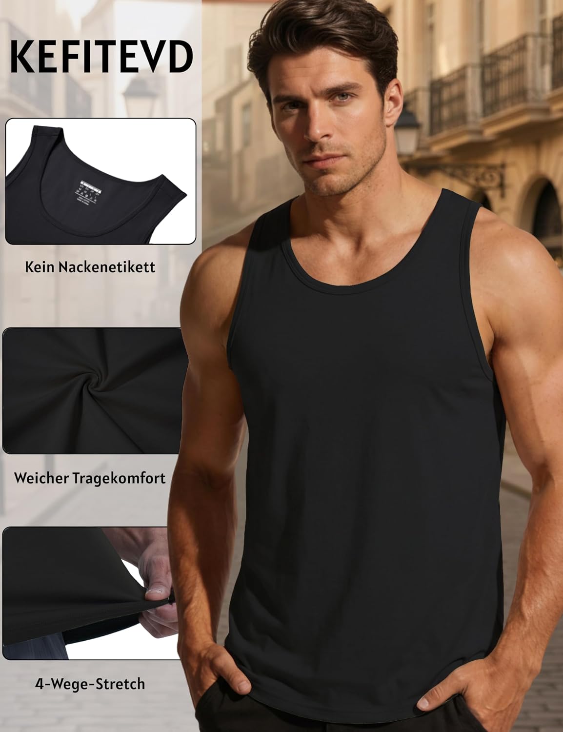 Thumbnail 4 de KEFITEVD katoenen tanktop voor heren, los en elastisch voor sport en zomer