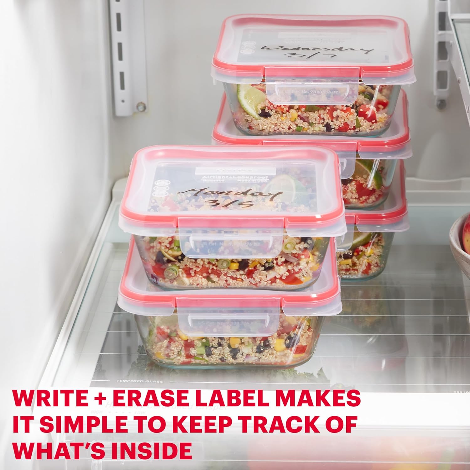 Detalle 2 de Pyrex Freshlock 5-Pack, 4-Cup Glass Storage Containers with Airtight Lids