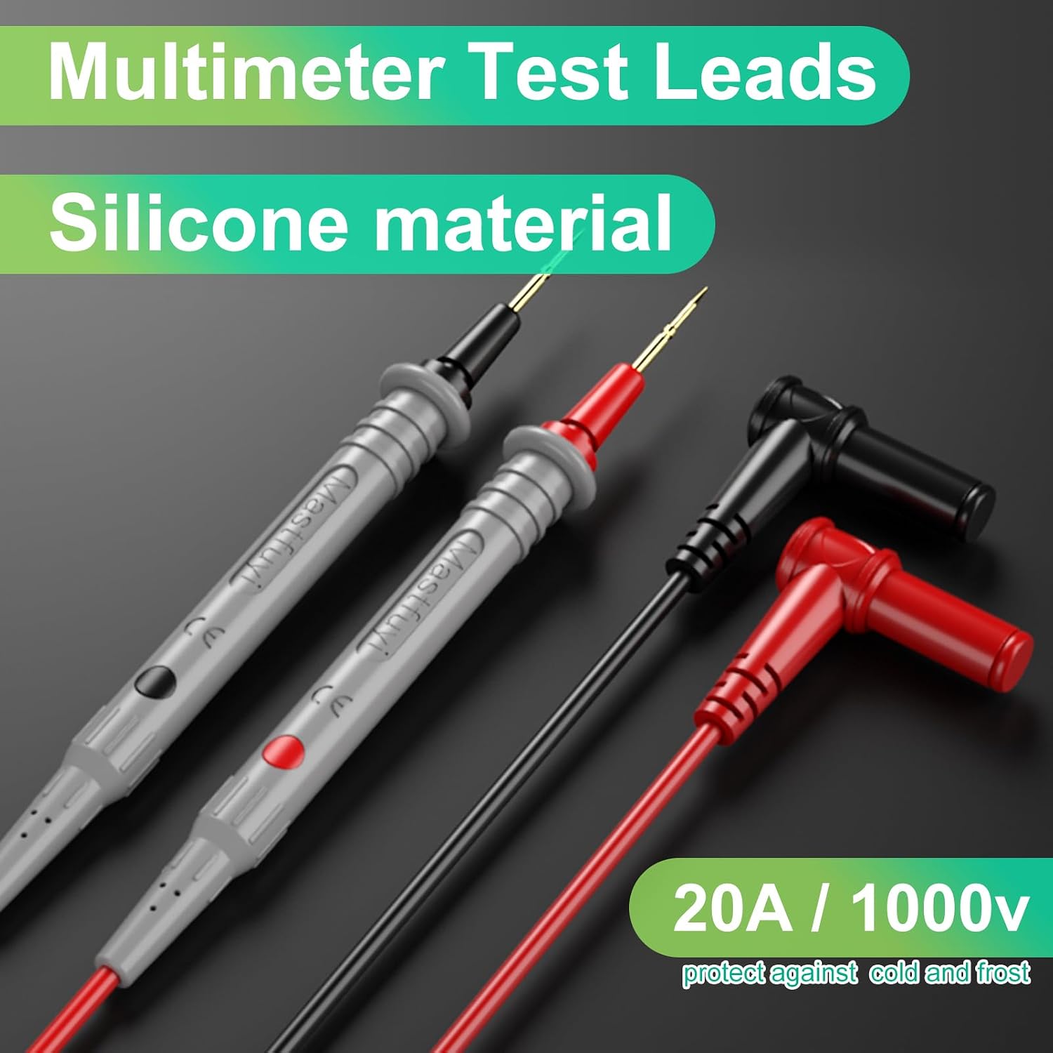 Detalle de Mastfuyi Messleitungen – Weiche Silikonprüfspitzen, 20A/1000V CAT III & 600V CAT IV, kompatibel mit vielen Multimetern
