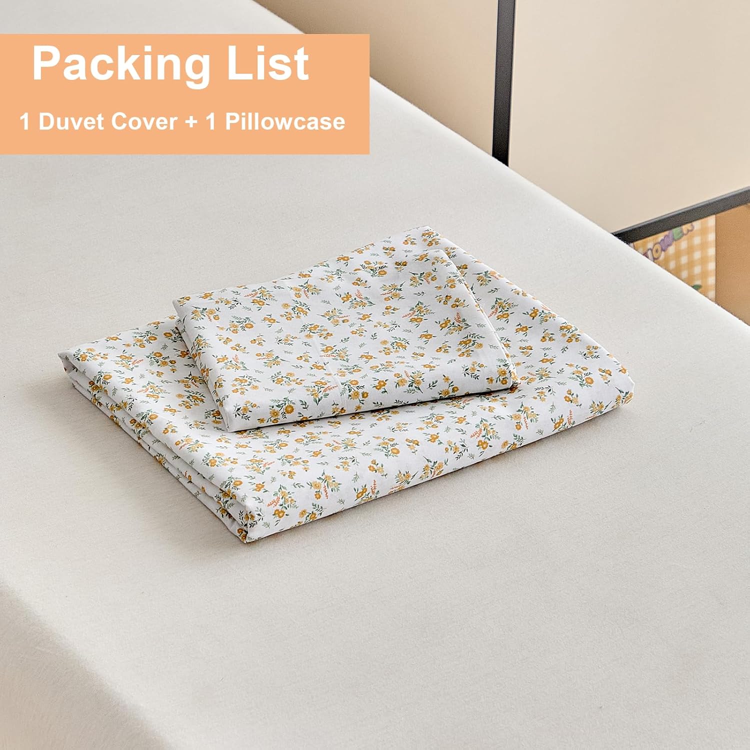 Detalle de DuShow Cotton Toddler Duvet Set with Reversible Floral Design (Orange, 120 x 150 cm)