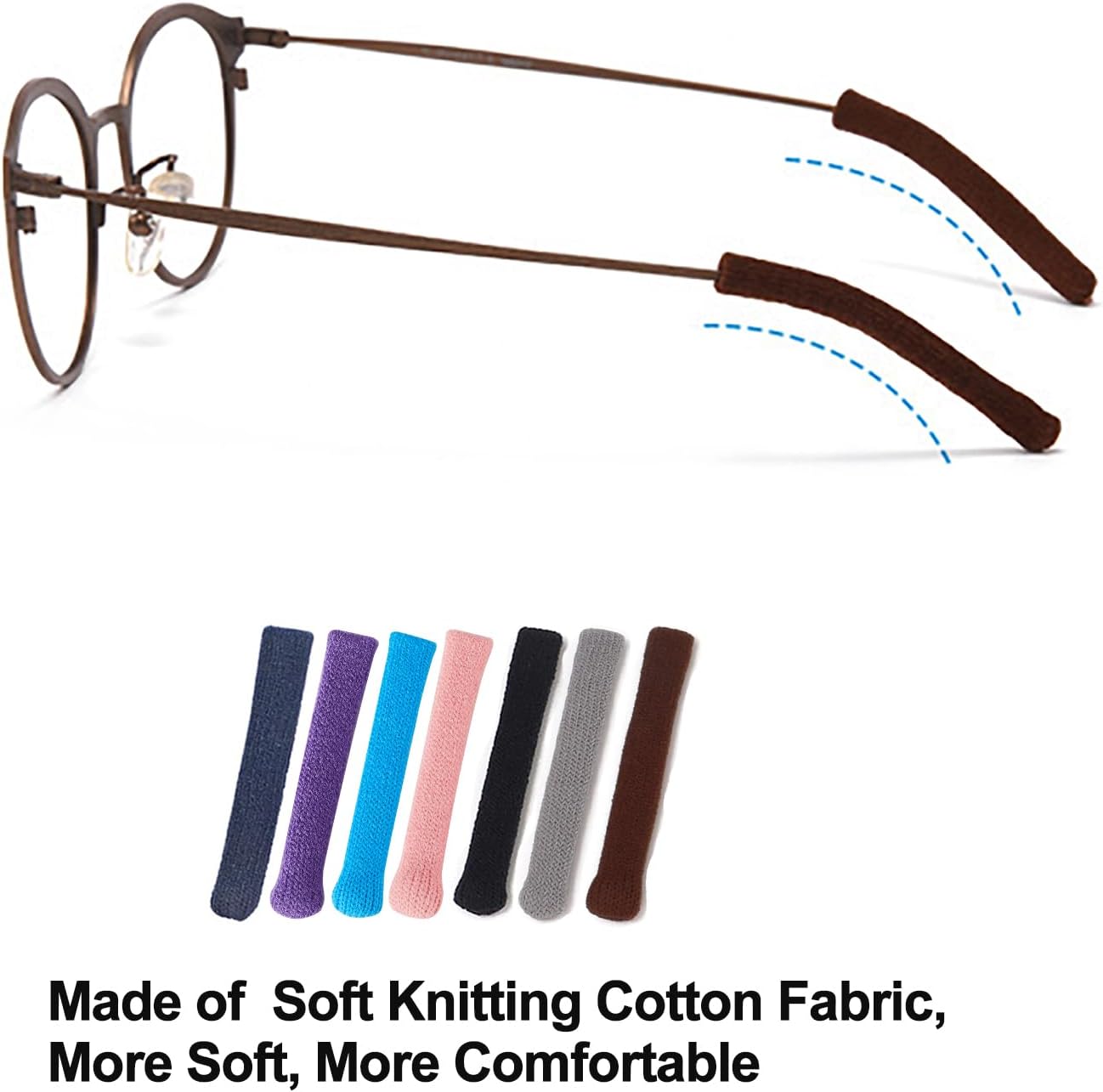 Detalle de Omnful Brown Cotton Eyeglass Temple Sleeves, Anti-Slip Ear Cushions, 2 Pairs