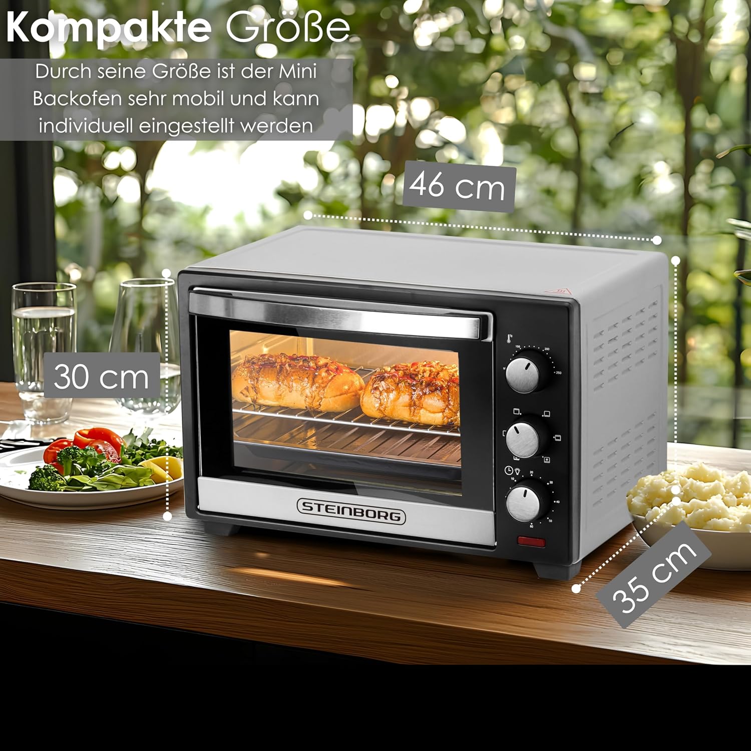 Detalle 2 de Steinborg 25 Liter Mini Backofen mit Umluft – kompakter Allrounder für Hausküche
