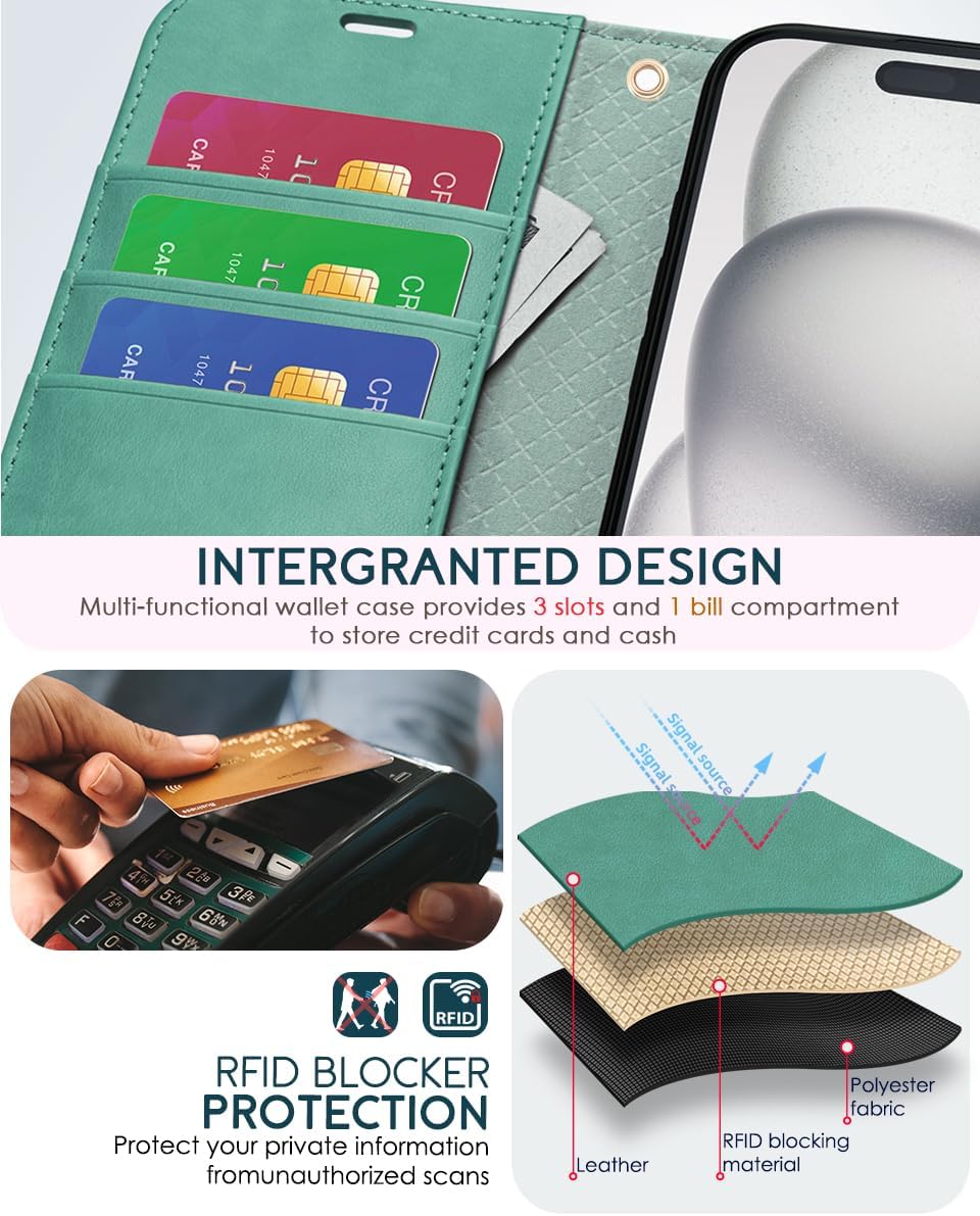 Thumbnail 3 de OCASE Hülle für iPhone 16 Pro mit Handykette – Lederoptik, verstellbares Band, RFID-Schutz