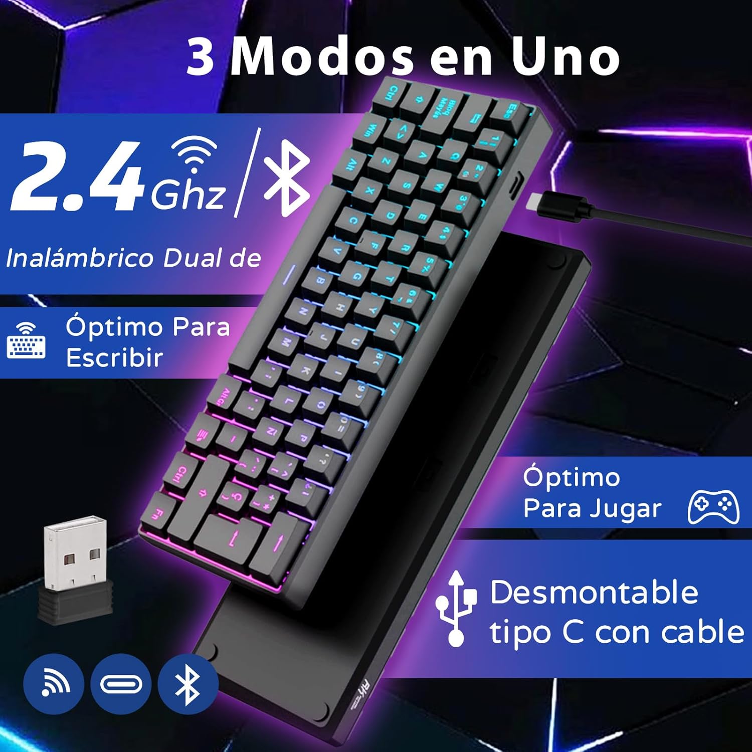 Thumbnail 1 de RK ROYAL KLUDGE RK61 Teclado Mecánico Gaming Wireless 🌈