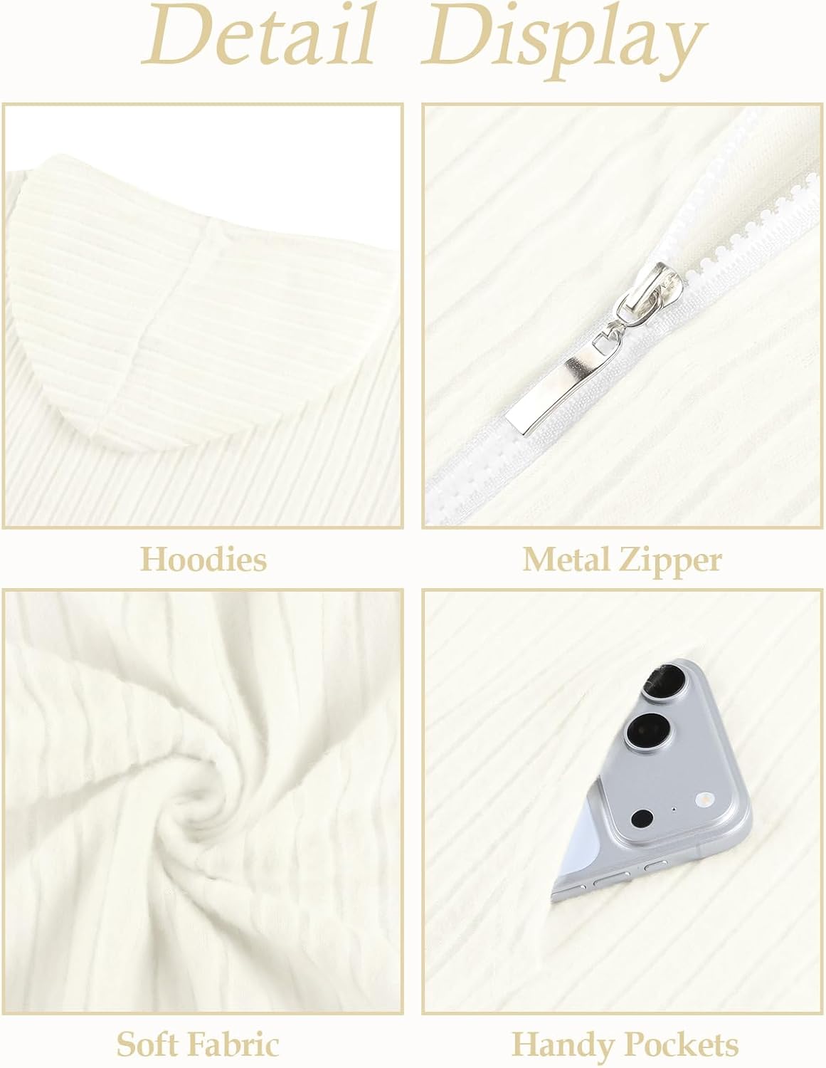 Detalle de Flikity Womens Cardigans Zip Up Hoodies with Large Pockets – Lightweight, Casual Knit Jacket