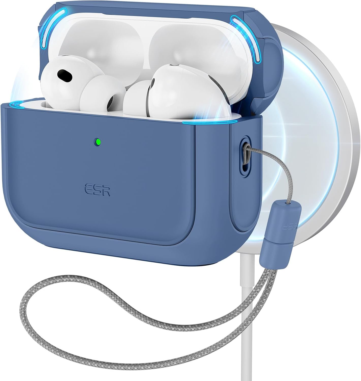 Detalle de ESR Coque pour AirPods Pro 3 (2025) compatible MagSafe avec cordon de transport – Bleu foncé