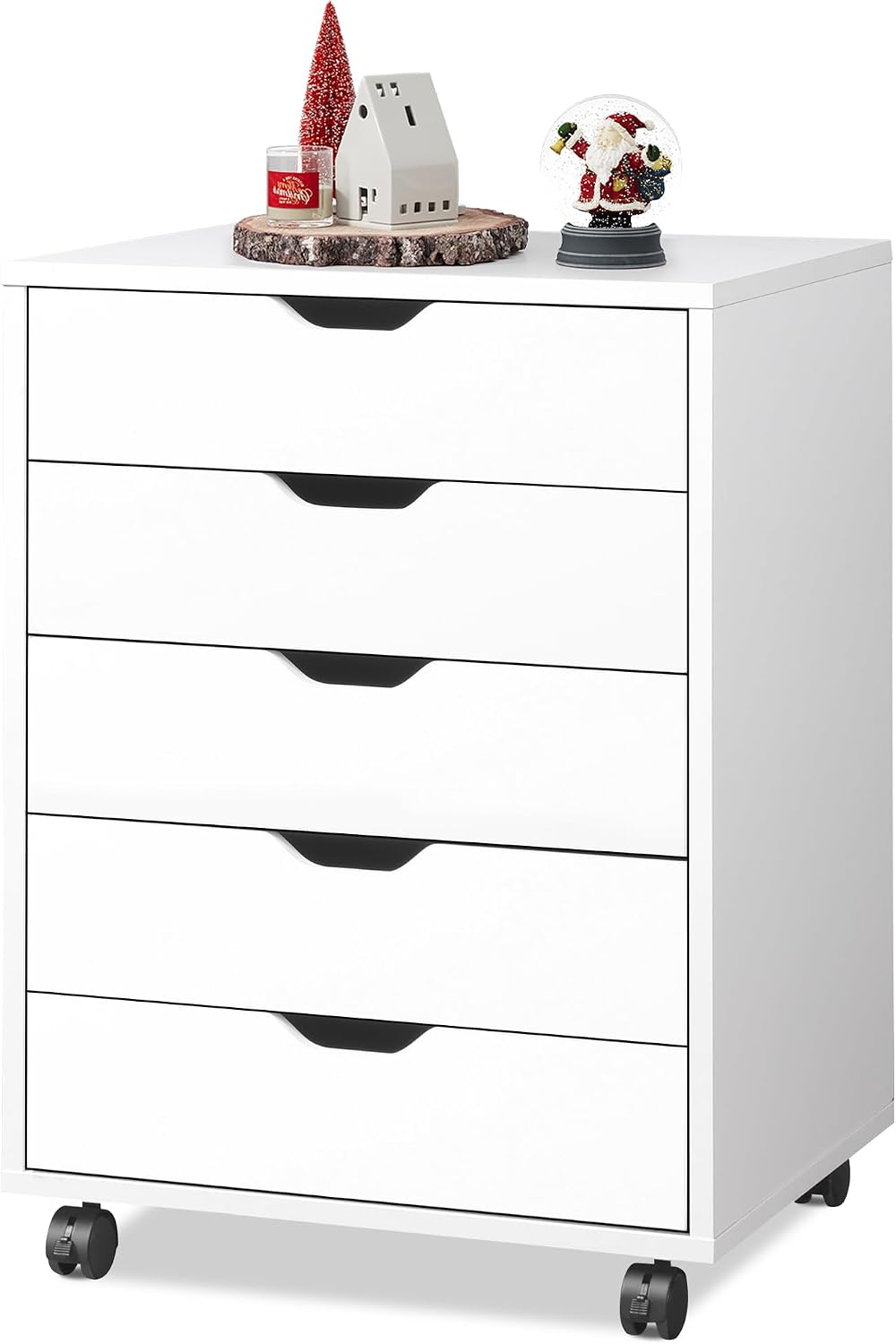 Detalle de DEVAISE ASNG009WH 5-Drawer Filing Cabinet, White Wood Storage with Casters