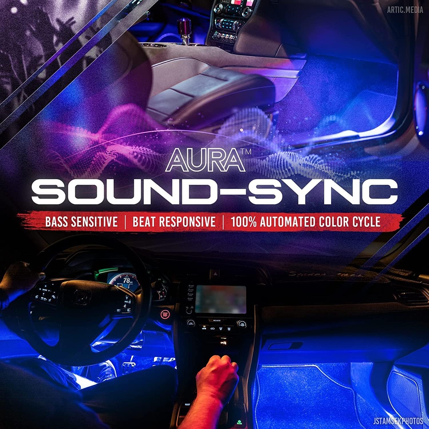 Thumbnail 2 de OPT7 Aura Double Row Car LED Lights Interior Kit (6pc) with Wireless Remote, Multicolor & Sound-Active Ambient Lighting