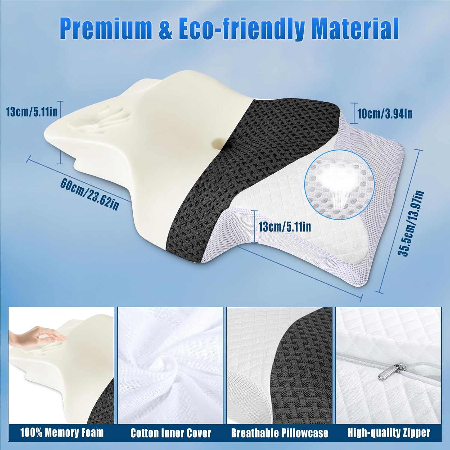 Detalle 2 de SAHEYER Cuscino Cervicale 2 in 1 in memory foam, altezze regolabili 60 x 35,5