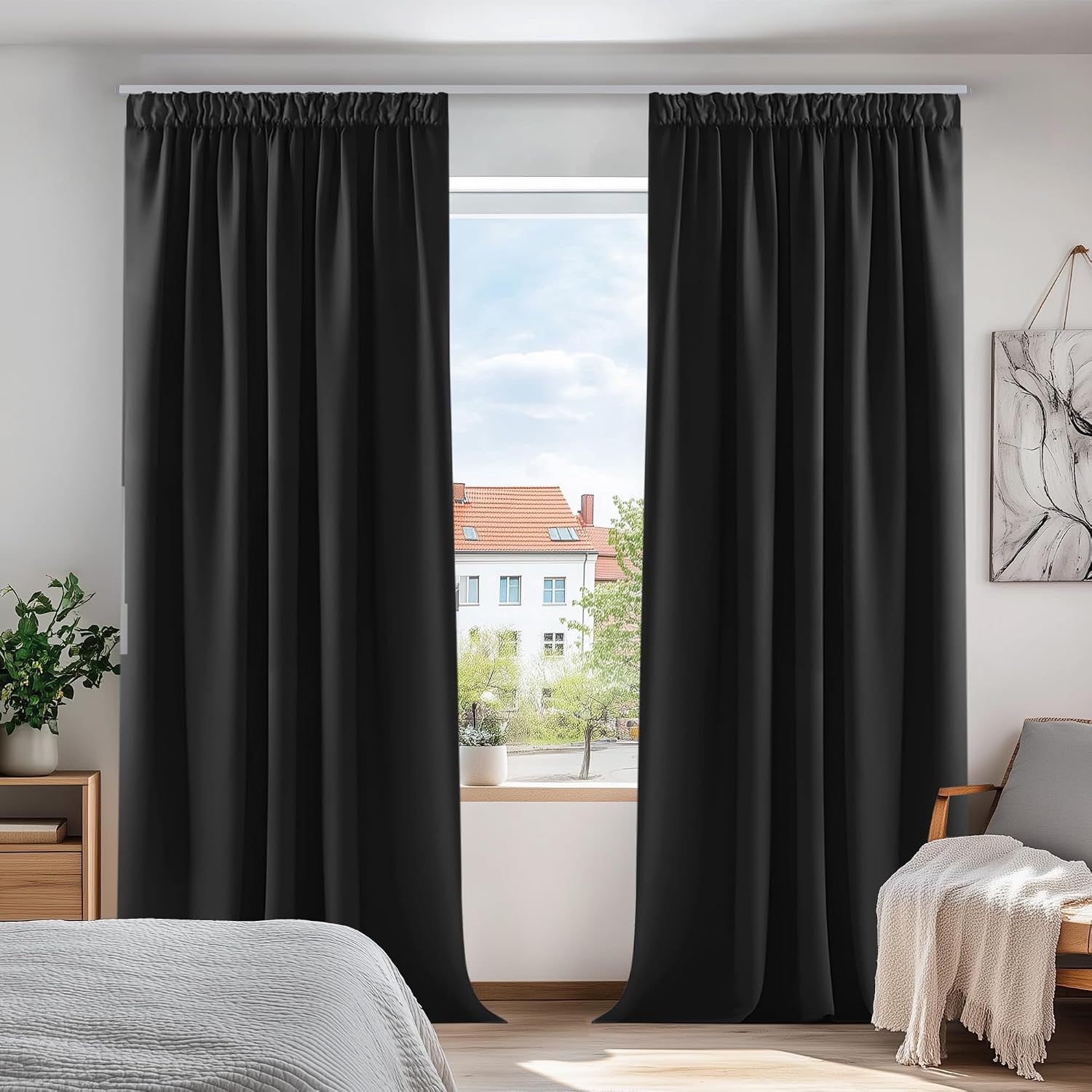 Detalle de Deconovo Blackout Pencil Pleat Curtains 52×63 in 🪟