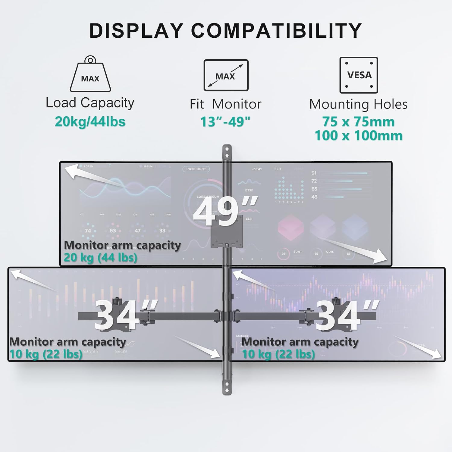 Detalle 2 de WALI Triple Monitor Wall Mount 49-inch