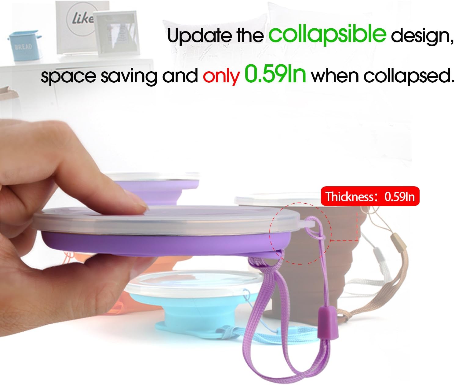 Detalle de ME.FAN Collapsible Silicone Travel Cups, 270 ml, Graduated with Steel Rim
