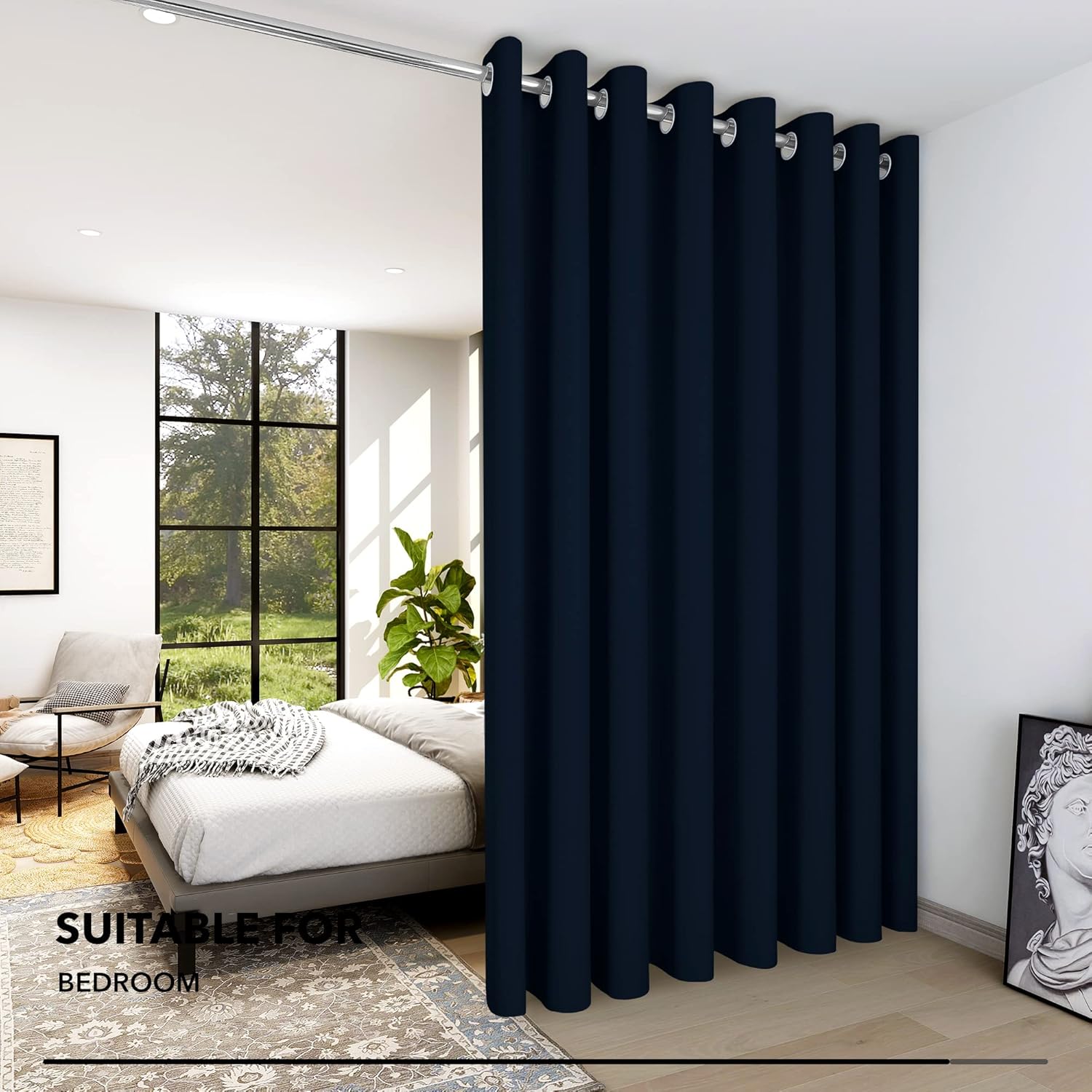 Detalle de Deconovo Tende Oscuranti per Interni 254x242 cm Blu Navy - 2 in 1, isolamento termico e oscuramento
