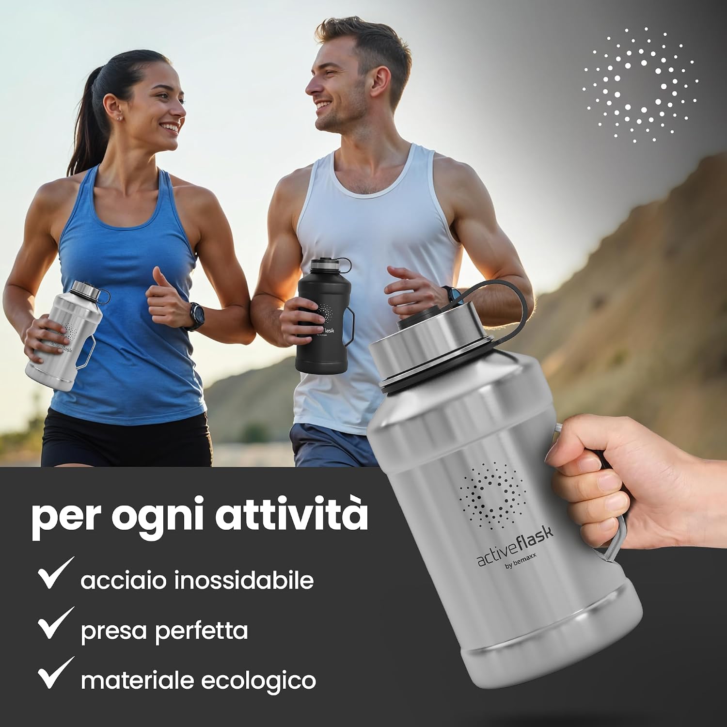 Thumbnail 6 de Active Flask XL 1,3 L: borraccia in acciaio inox con cannuccia e 3 tappi, resistente a perdite