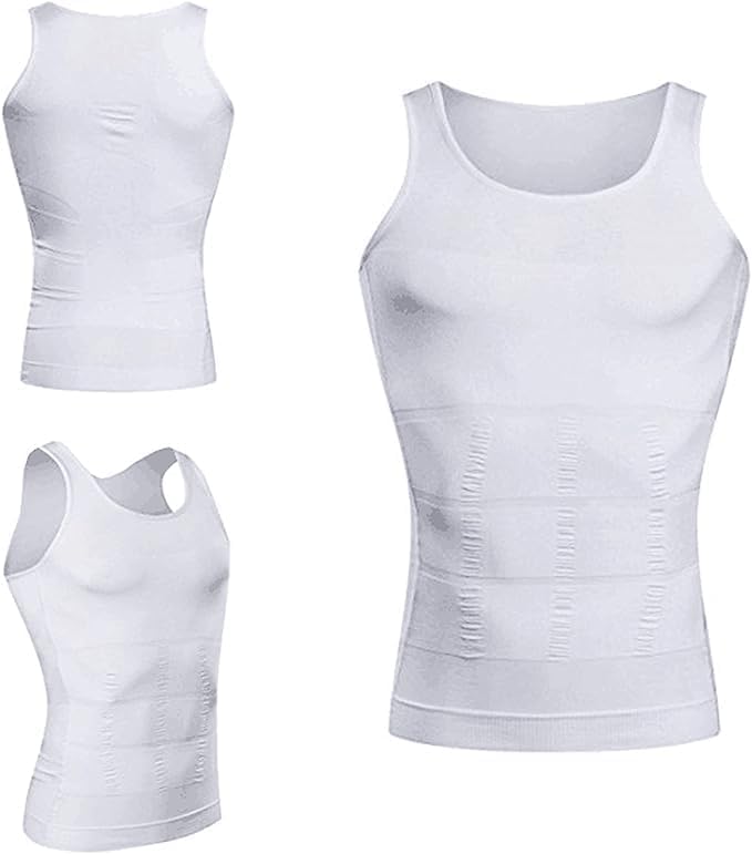 Detalle de PHCOMRICH compressietanktop voor heren, wit, 80% nylon en 20% elastaan