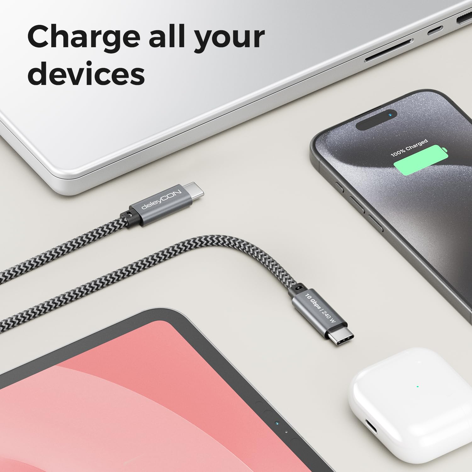Thumbnail 6 de deleyCON MK7740 1m USB-C Cable, 240W PD 3.1, 10 Gbps USB 3.2 Gen 2