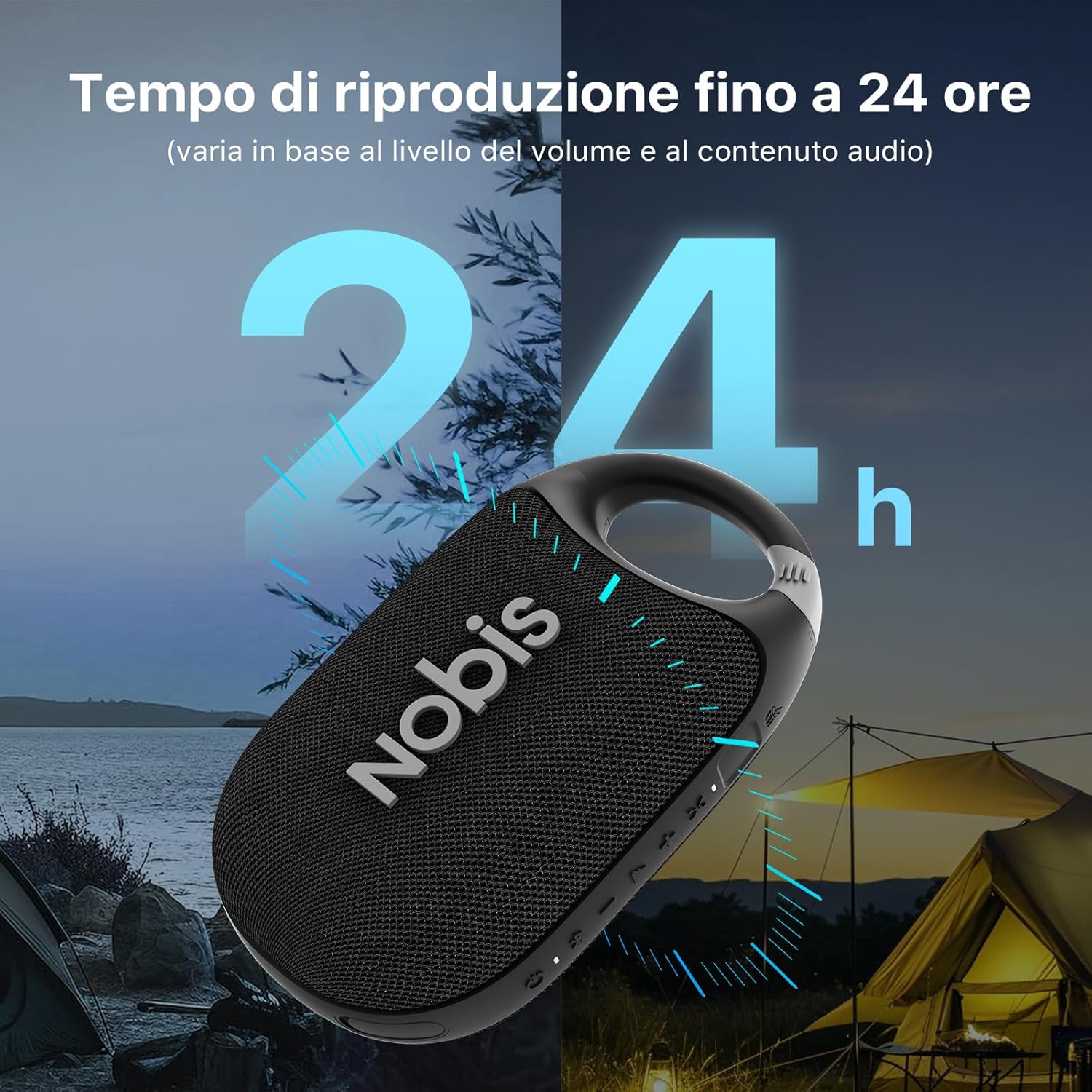 Detalle de NOBIS Cassa Bluetooth Portatile Clip N1 — IP68, 24h di riproduzione e suono HD
