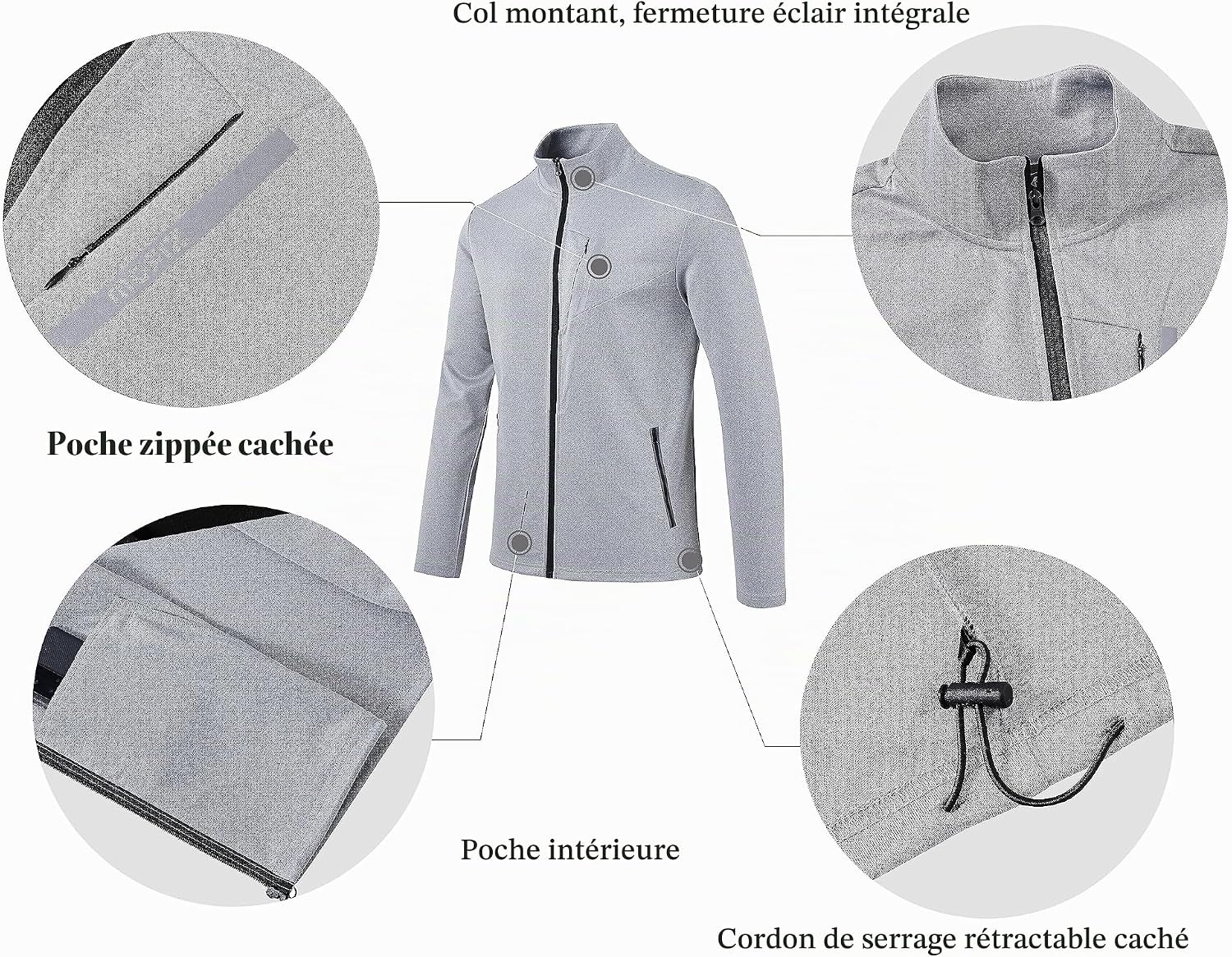 Detalle 2 de AjezMax trainingspak voor heren met ritssluiting, licht polyester en zakken