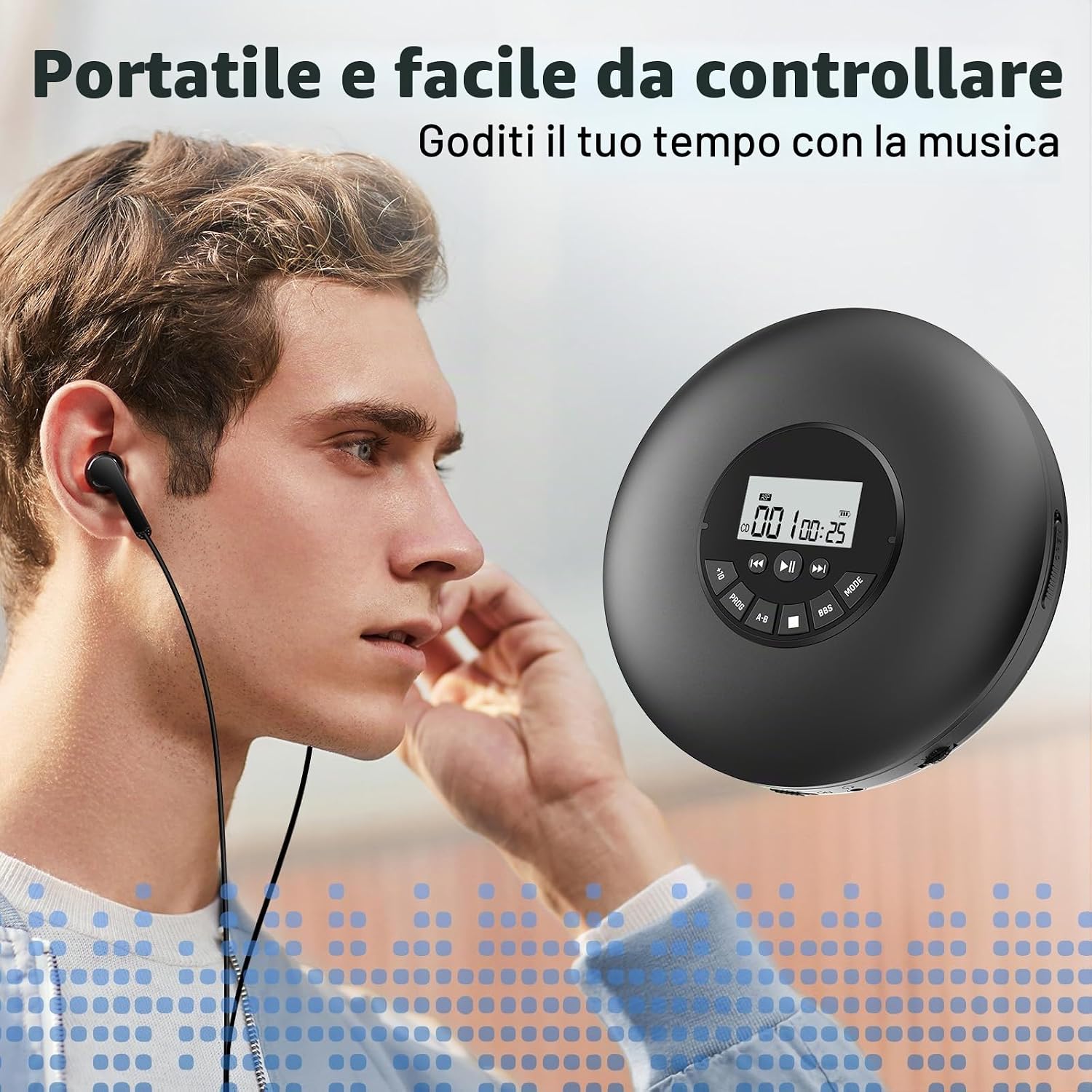 Detalle de Arafuna Lettore CD portatile: Lettore CD compatto con protezione Anti-Skip e funzioni programmabili