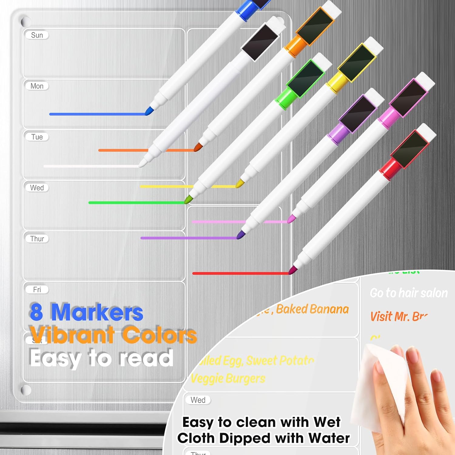 Detalle de OORAII Clear Acrylic Weekly Meal Planner Board, Magnetic, 7-Day Layout