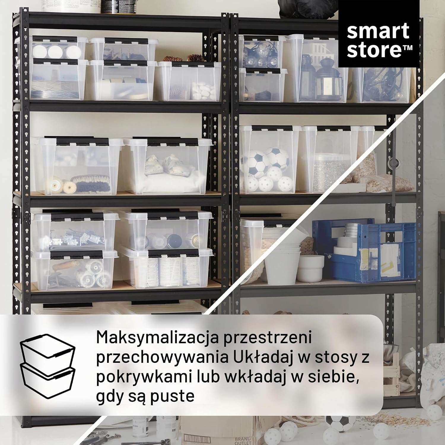 Detalle de SmartStore pojemniki do przechowywania 14 l, 4 sztuki, przezroczyste, z pokrywkami na klips