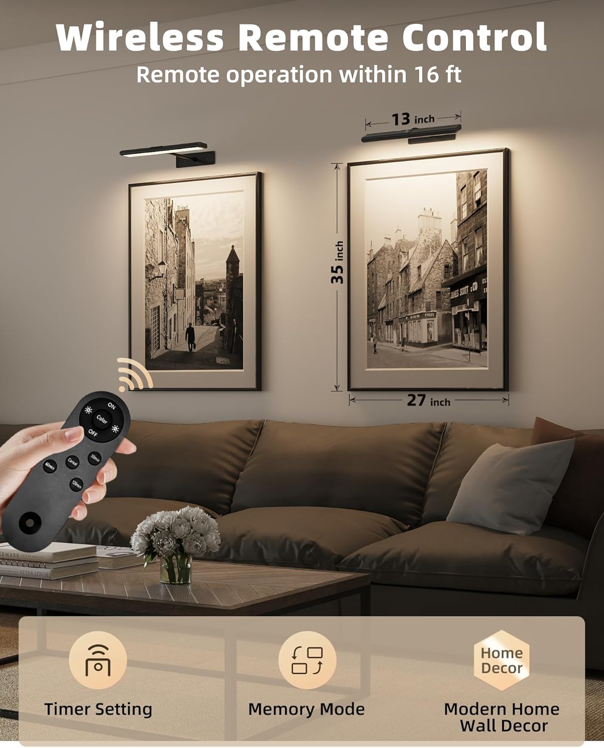 Thumbnail 2 de EZVALO 16 in Rechargeable Picture Light for Wall with Magnetic Mount, USB-C Charging, Remote & Dimmable LED