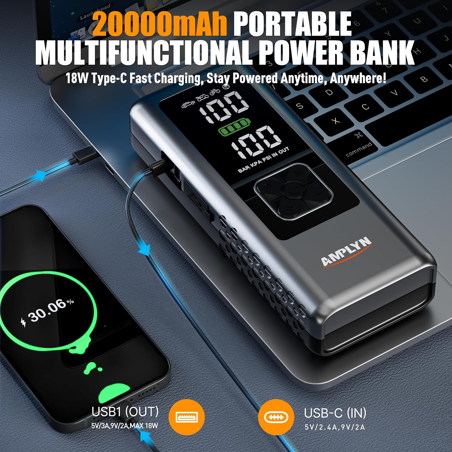 Thumbnail 3 de AMPLYN 5500A 20000mAh Jump Starter with 160PSI Pump
