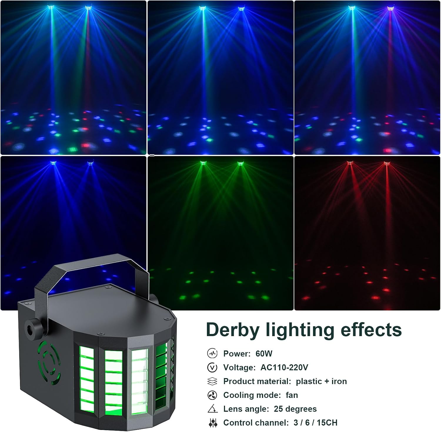 Detalle 2 de Erreyht MYH-1447 DJ-lichtset met Derby- en RGBW-effecten, DMX en afstandsbediening