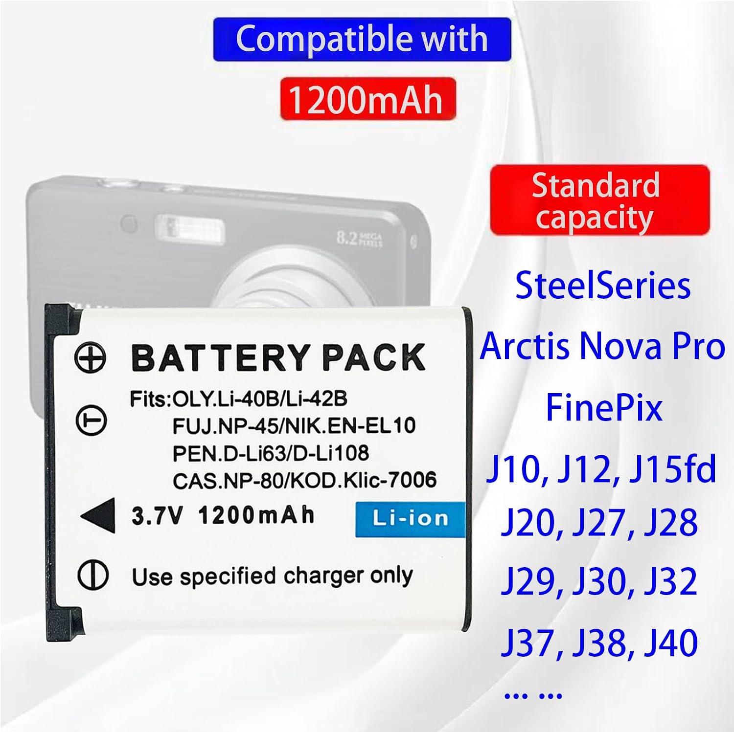 Detalle de Aousavo EN-EL10 NP-45 Li-40B Ersatzakku – kompatibel mit SteelSeries Arctis Nova Pro und FinePix-Kameras