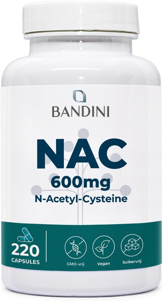 Detalle de BANDINI NAC N-acetylcysteïne, 220 vegan capsules van 600 mg