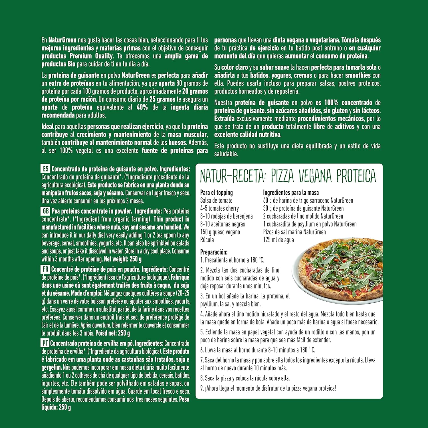 Thumbnail 2 de NaturGreen Proteína de Guisante BIO Vegana 🌱 250 g