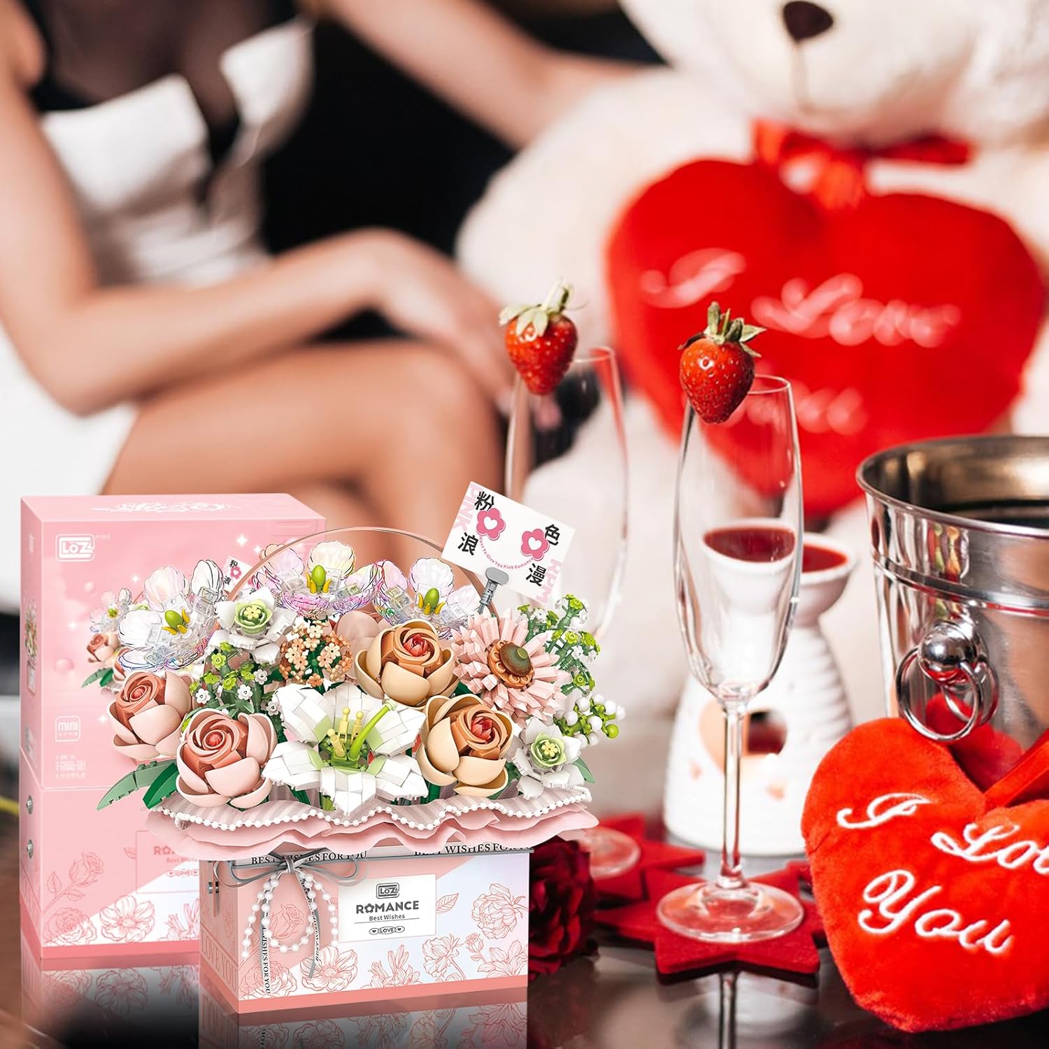Thumbnail 4 de MEIEST Blume Bausteine Set – Simulation Rose Handgefertigte Geschenkbox Valentinstag, Bonsai Bausteine Spielzeug, Fantasy Pink