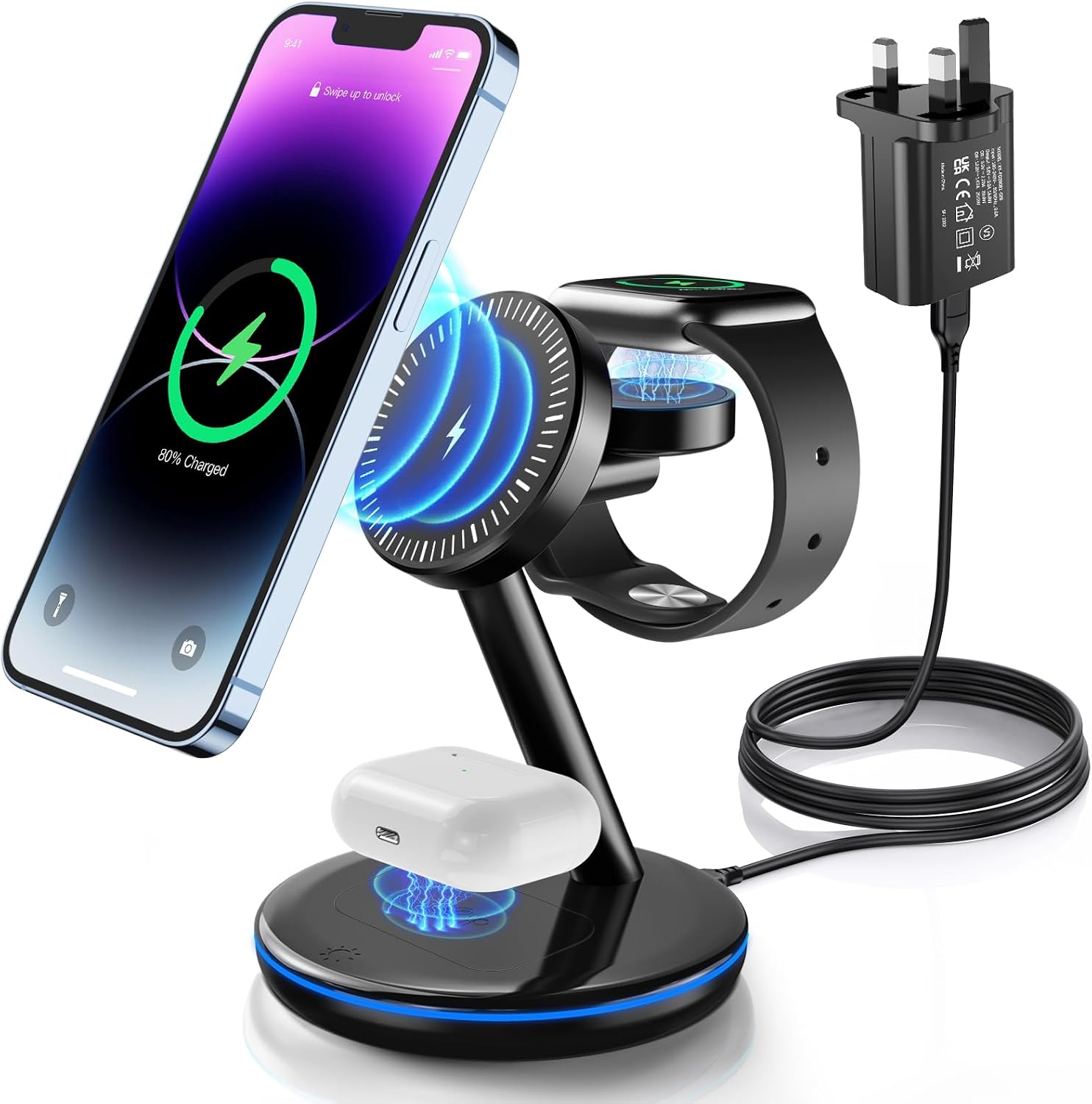 Detalle de Magnetic Wireless Charger 3‑in‑1 18W stand