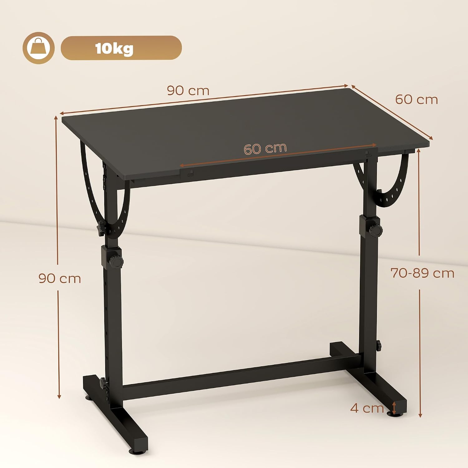 Detalle de HOMCOM 836-746V00BK tekentafel, kantelbaar tot 85° en verstelbaar in hoogte