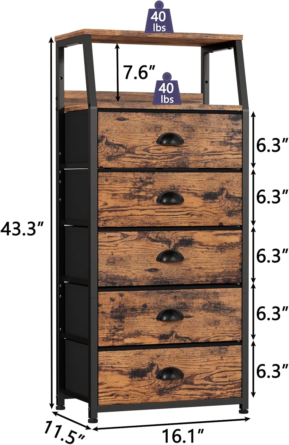 Detalle 1 de Furnulem Tall 5-Drawer Fabric Dresser for Bedroom