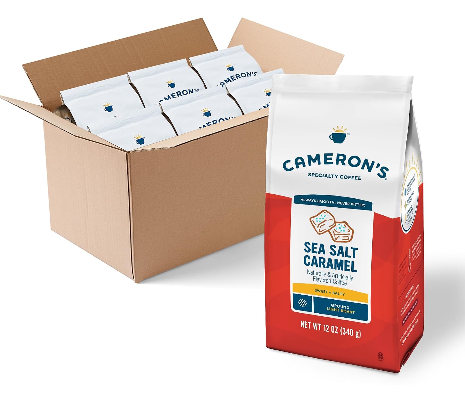 Detalle de Cameron's Coffee Sea Salt Caramel Flavored Ground Coffee, Light Roast, 6-Pack