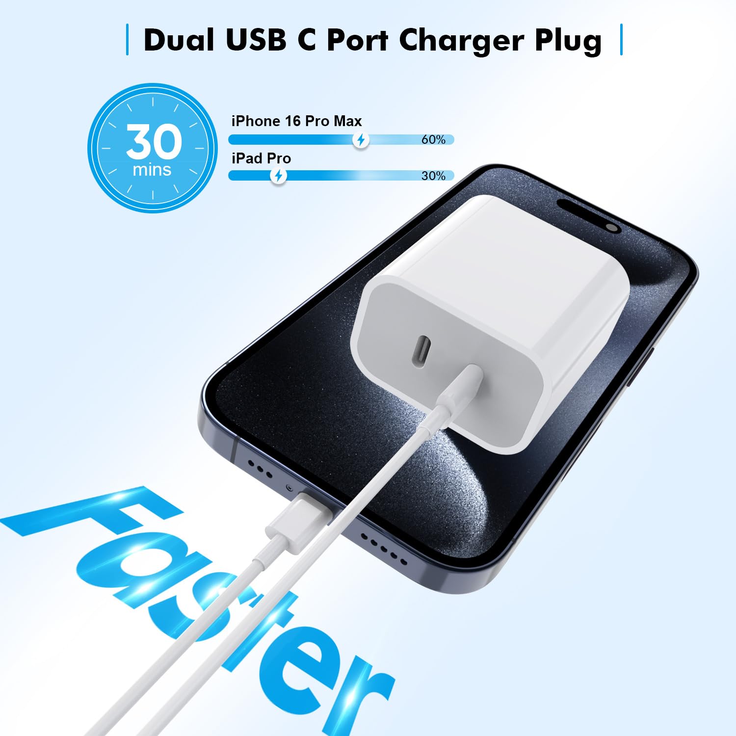 Thumbnail 1 de iPhone 17 Fast Charger 2-Pack (Dual USB-C PD) with 6FT USB-C to USB-C Cables