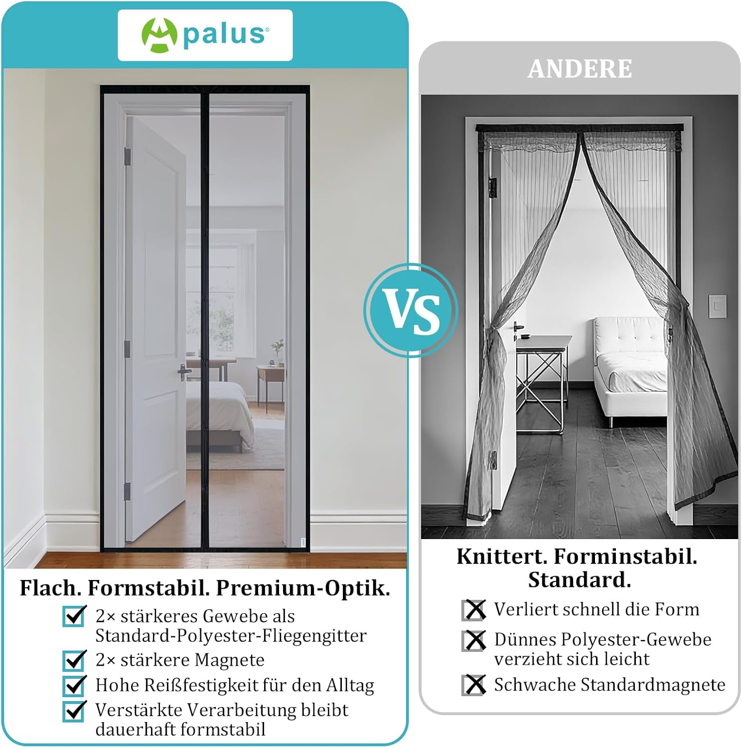 Thumbnail 4 de Apalus VP Fliegengitter Tür mit Magnet & Klettband, Balkontür 95×200 cm