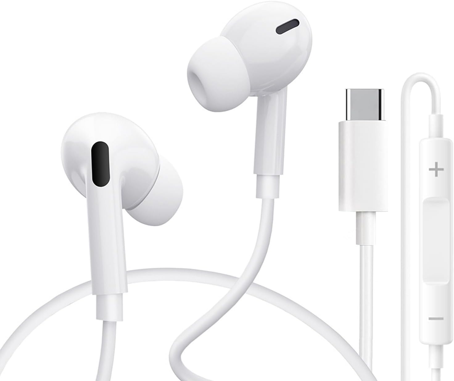 Detalle de USB-C Wired Earphones with Volume Control & Microphone — In-Ear Headphones for USB-C Phones