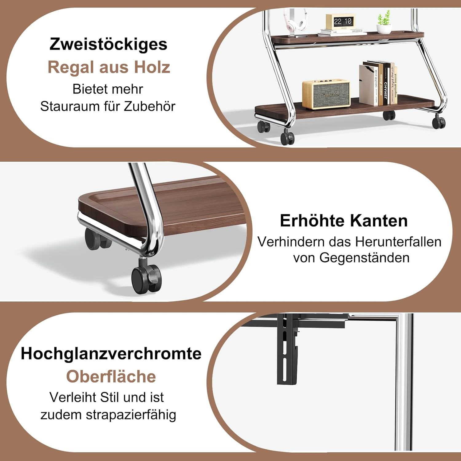 Detalle de TV-Ständer mit Rollen für 40–75 Zoll Fernseher bis 50 kg – höhenverstellbar, universell, Silber