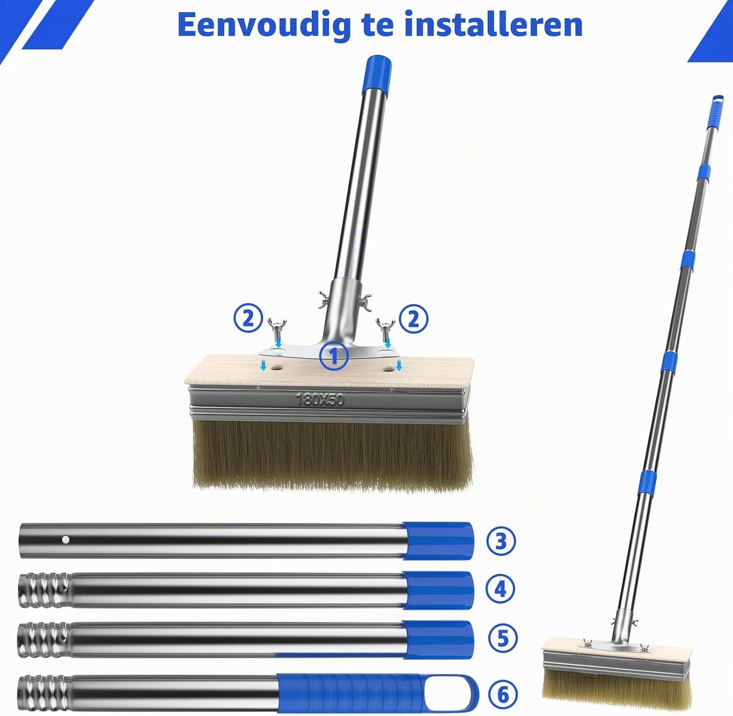 Thumbnail 1 de InemzTal IT-10304934-FBA dekverfkwast met lange steel en 2 opzetborstels