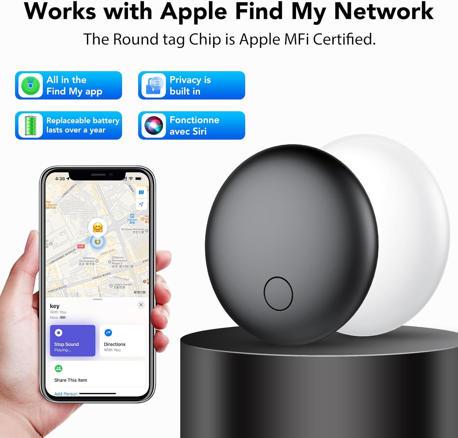 Thumbnail 1 de Air Tracker Tag-4 Pack: Round Item Finders That Works with Find My (iOS Only)