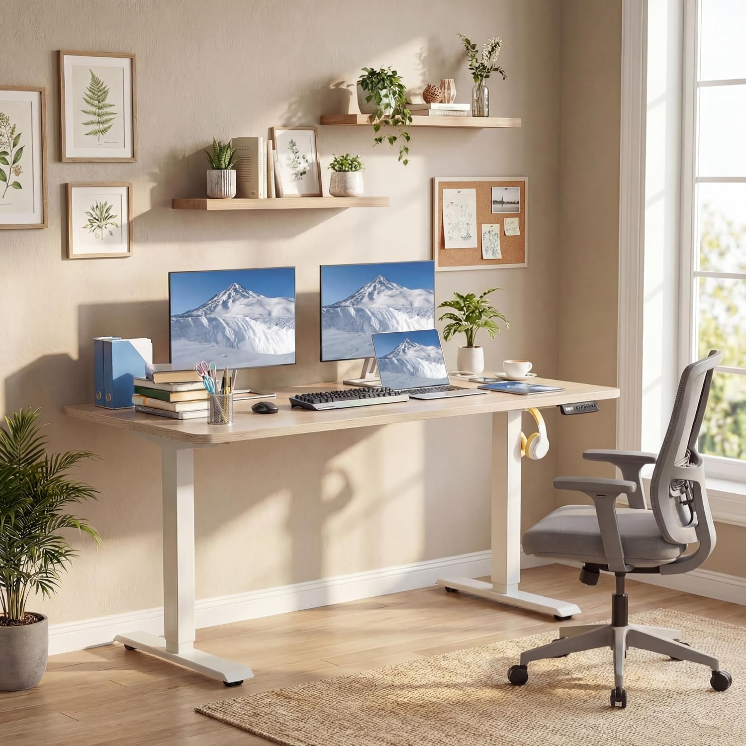 Detalle 2 de KORGOL AMG Electric Standing Desk, 55" x 24", Oak, Outlets & 4 Presets