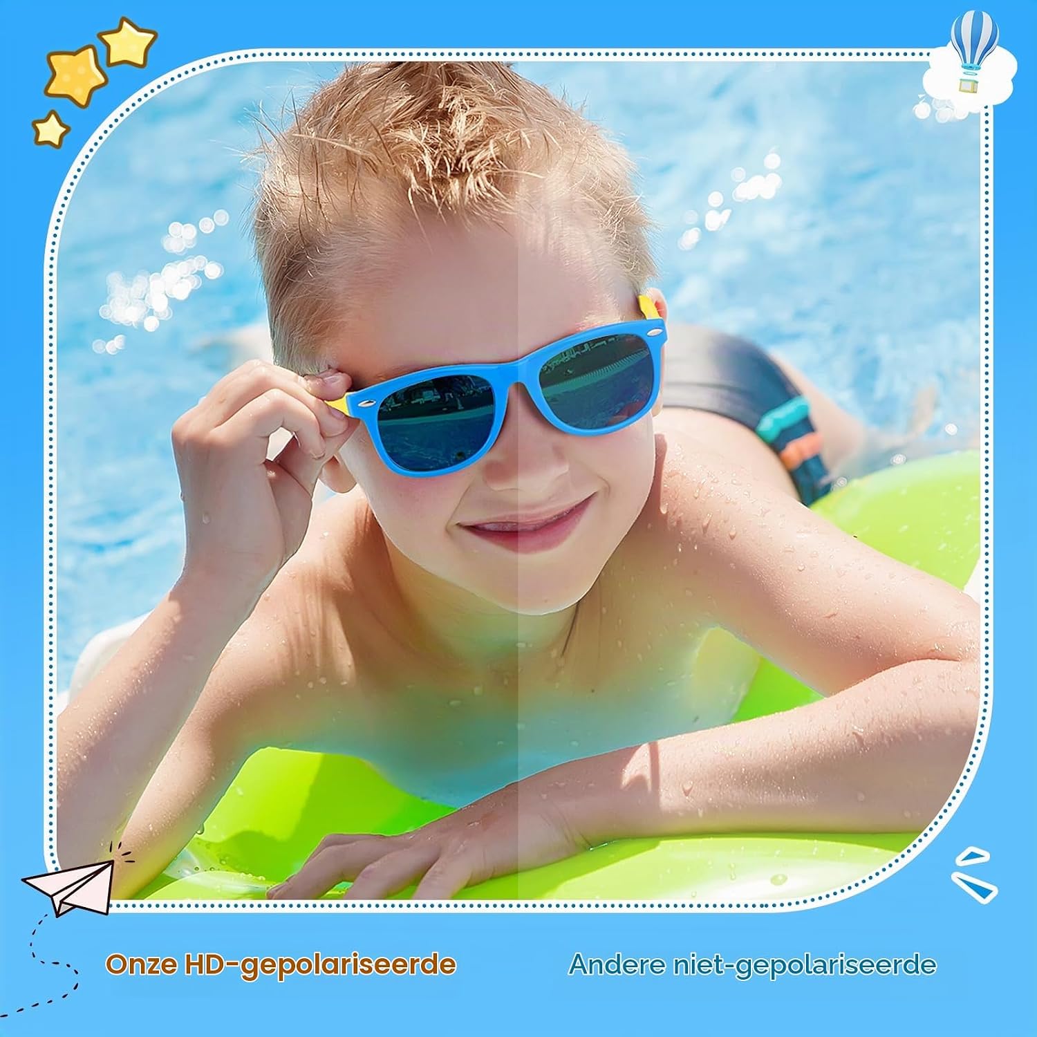 Detalle de Nlieanuc kinderzonnebril, gepolariseerd met flexibel rubberen montuur