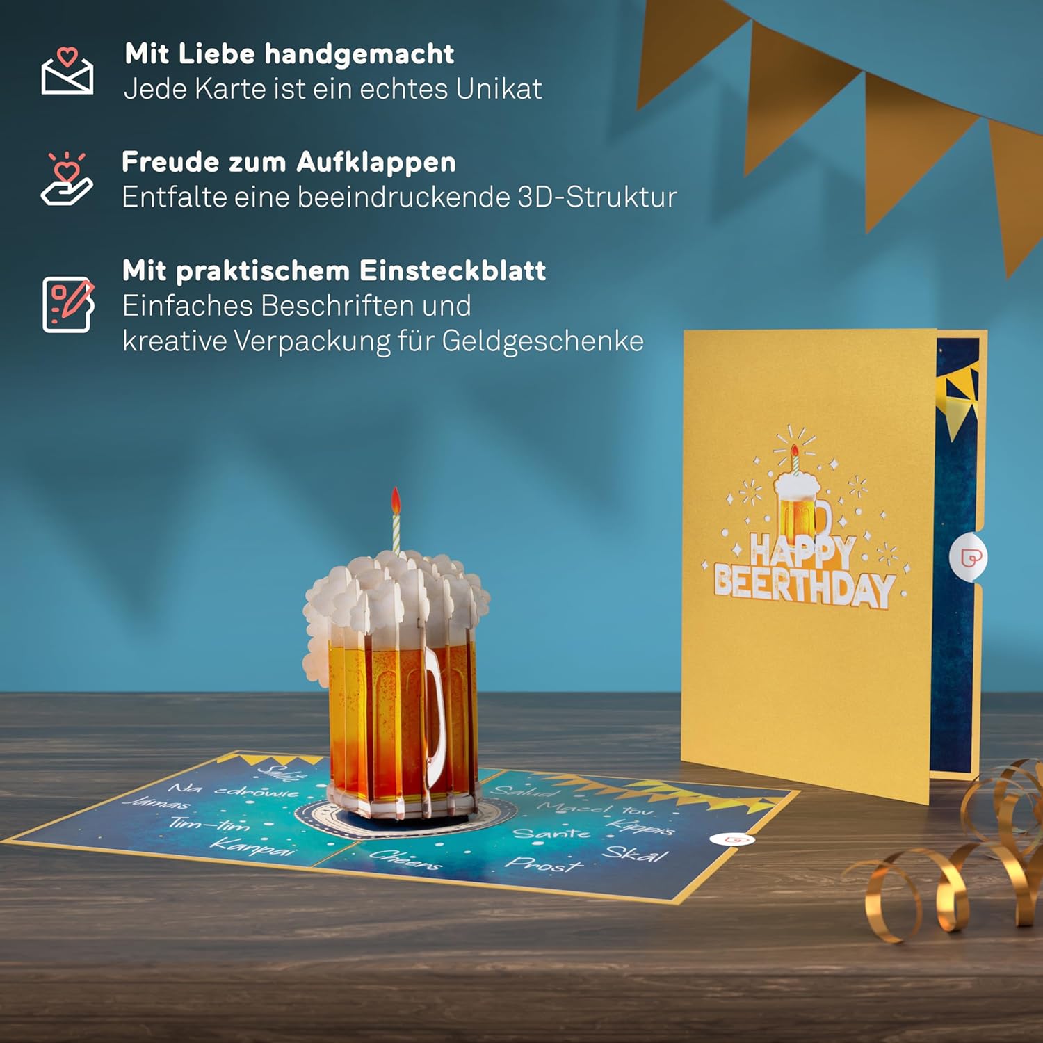 Thumbnail 1 de papercrush® Biglietto pop-up Happy Beerthday con birra e candela, divertente biglietto 3D per compleanno