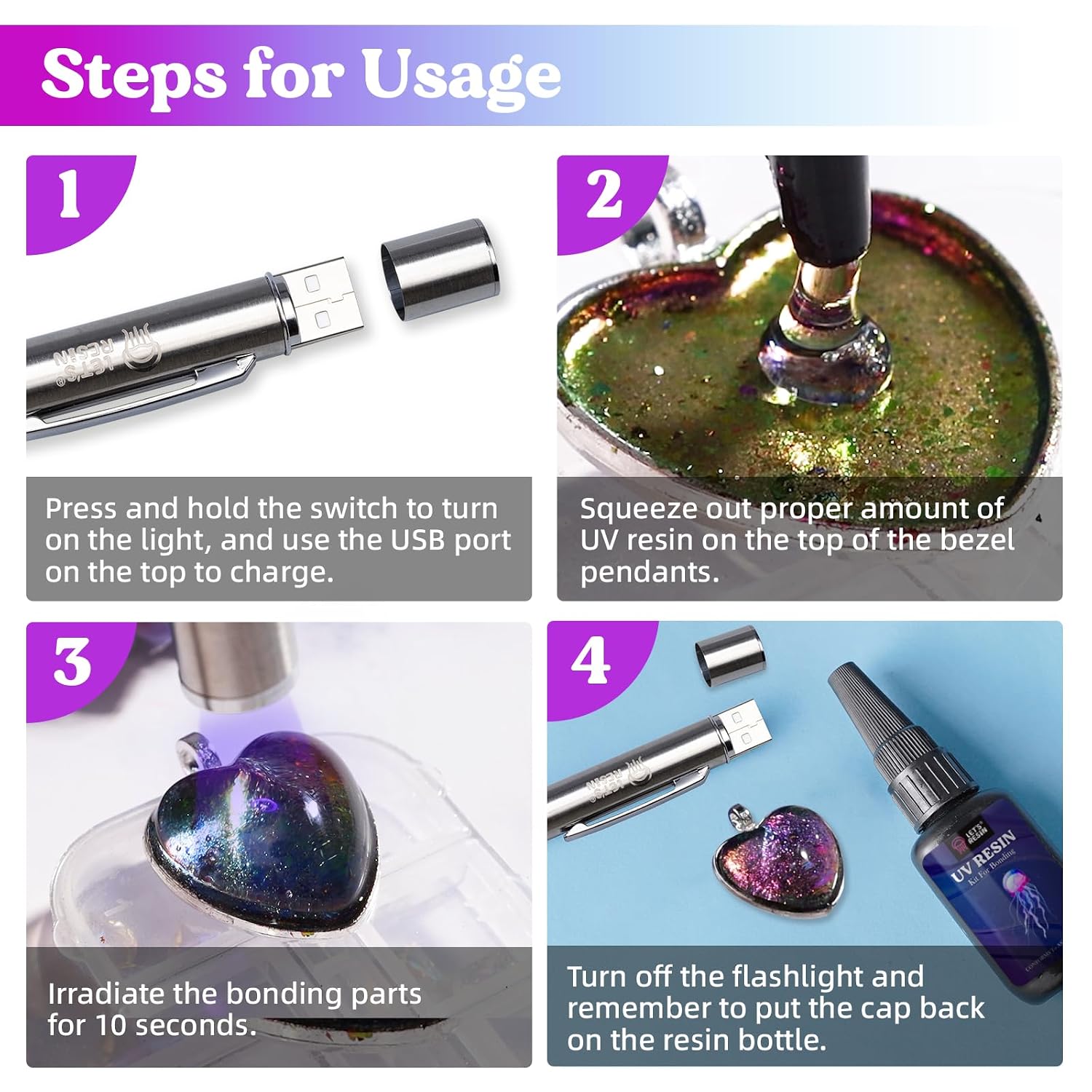 Detalle 2 de LET'S RESIN ALR00075 UV Resin Kit with Light, 30g Adhesive for Glass, Plastic & Metal