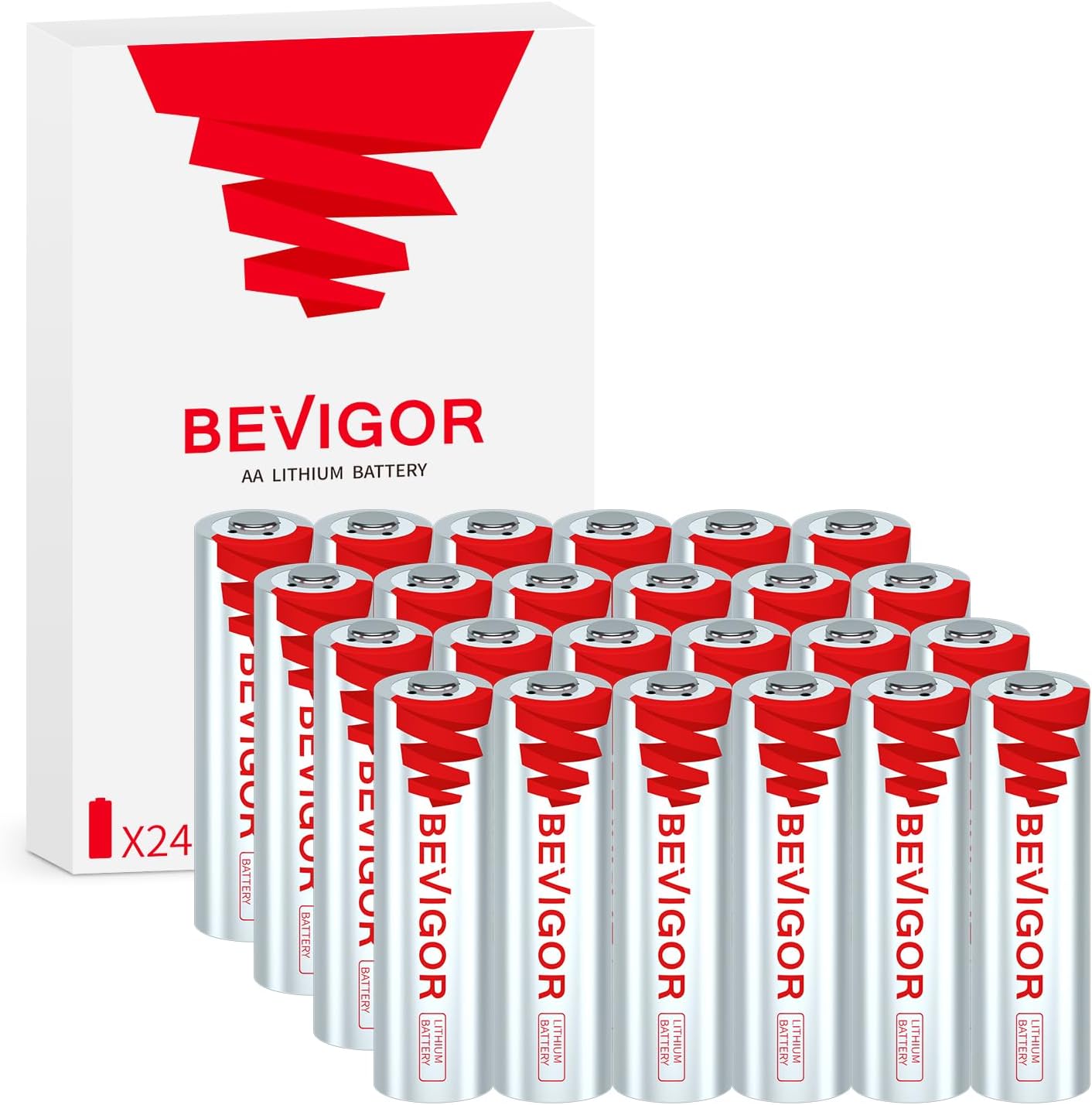 Detalle de BEVIGOR AA24 Lithium AA Batteries, 1.5V, 24-Pack, 20-Year Shelf Life