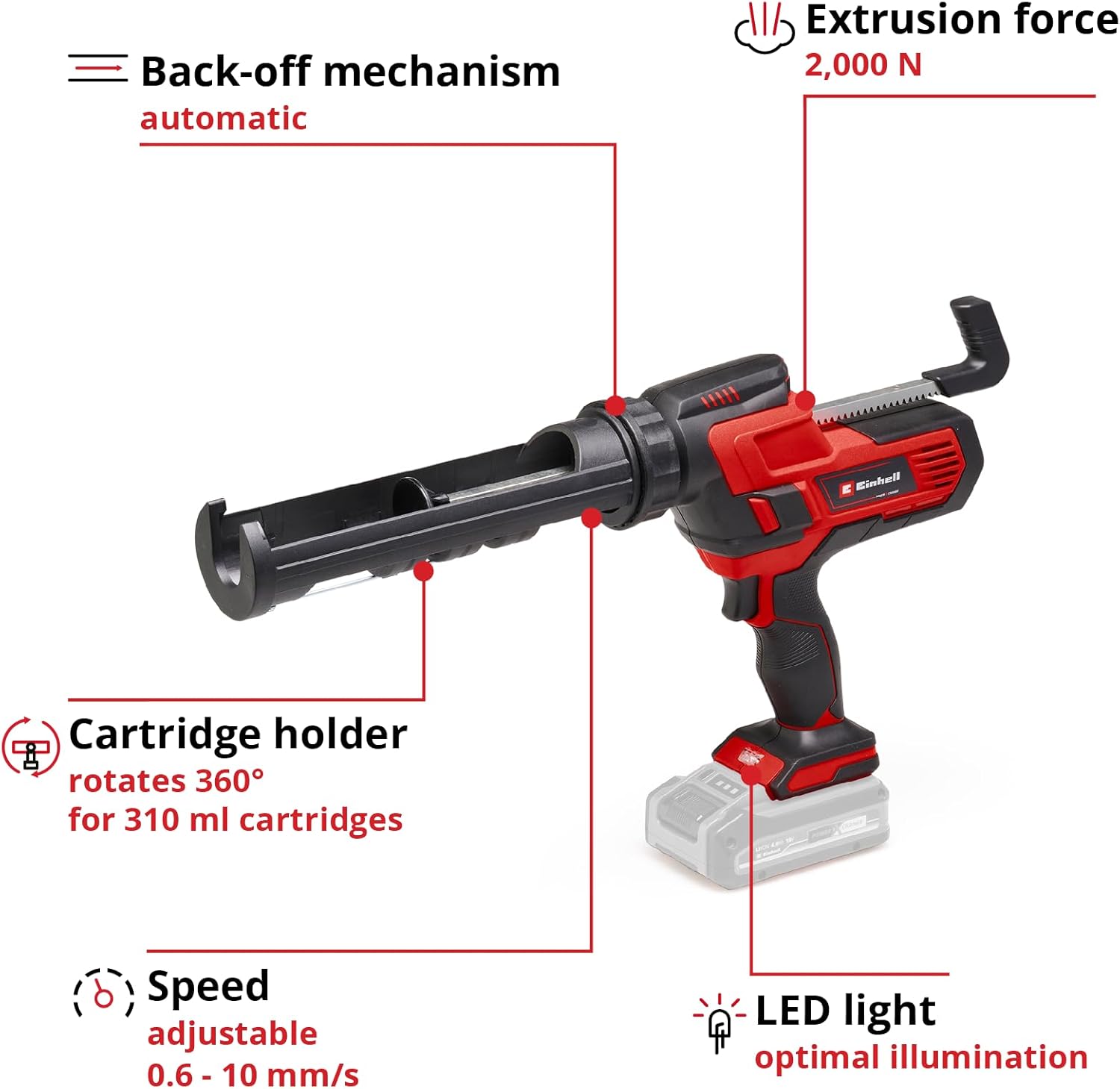 Thumbnail 2 de Einhell 18V Power X-Change Cordless Caulking Gun (TE-SG 18/10 Li) – Dripless, Adjustable Speed