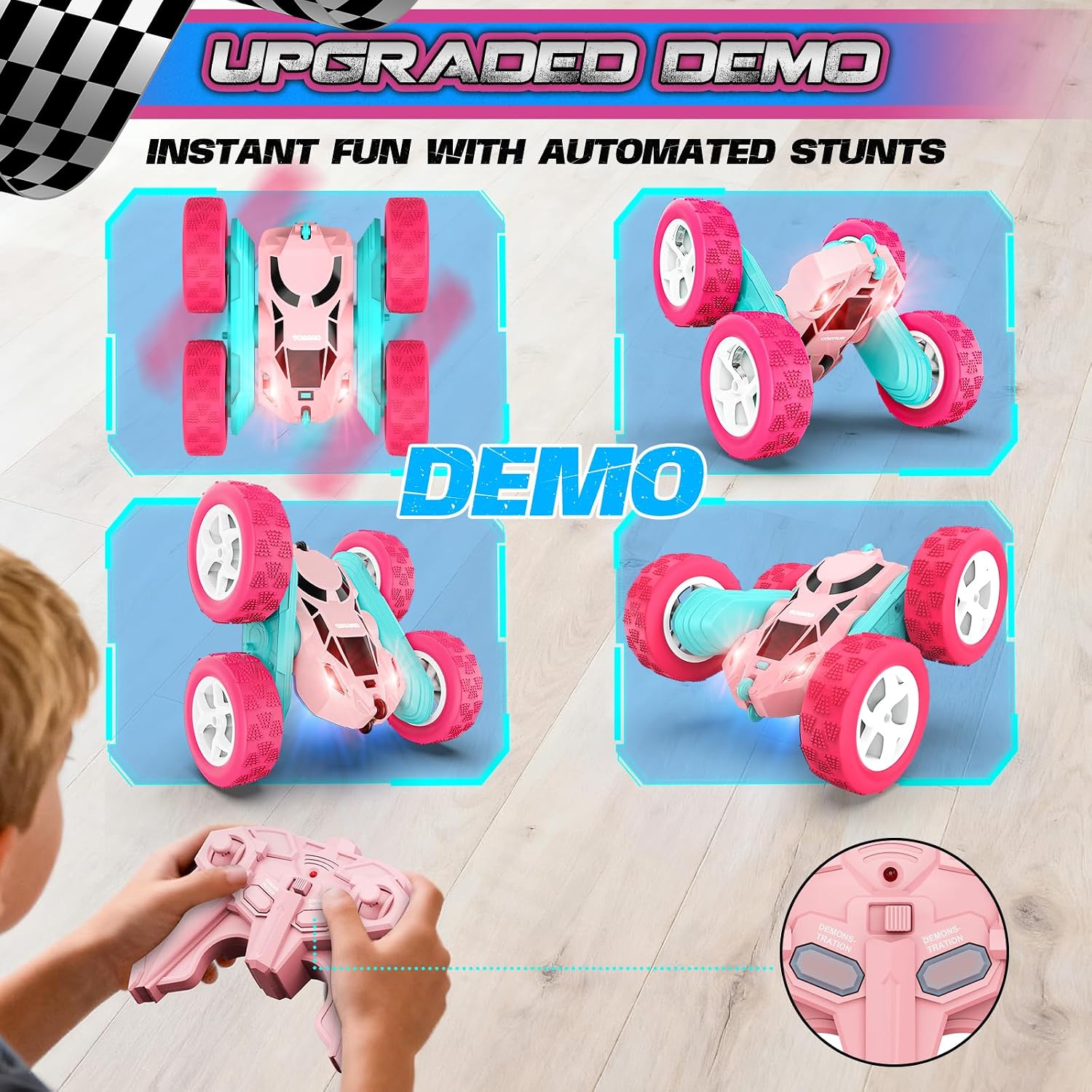 Thumbnail 2 de cosone Rosa ferngesteuertes Auto – 4WD RC Stunt-Car mit LED, 2Modul-Akkus, Anti-Interferenz, 2,4 GHz